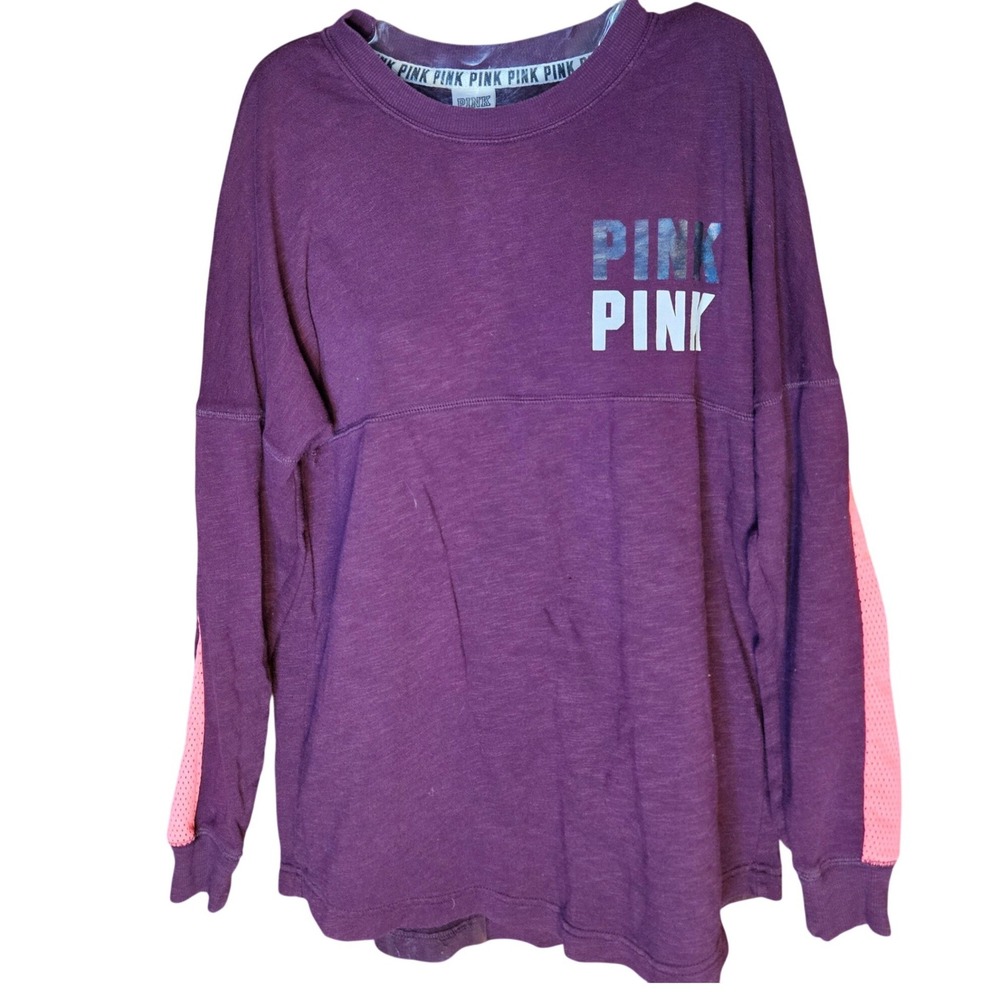 PINK Victoria's Secret Spirit Jersey Women Small Purple Neon Pink Mesh Stripe